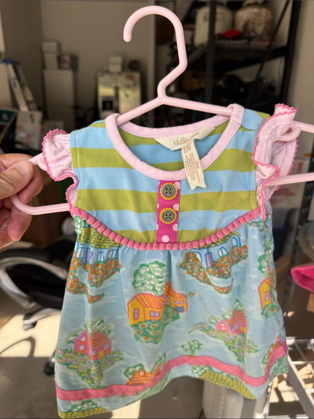 Matilda Jane Pink, Light Blue, Green Striped & Cottage Print Dress